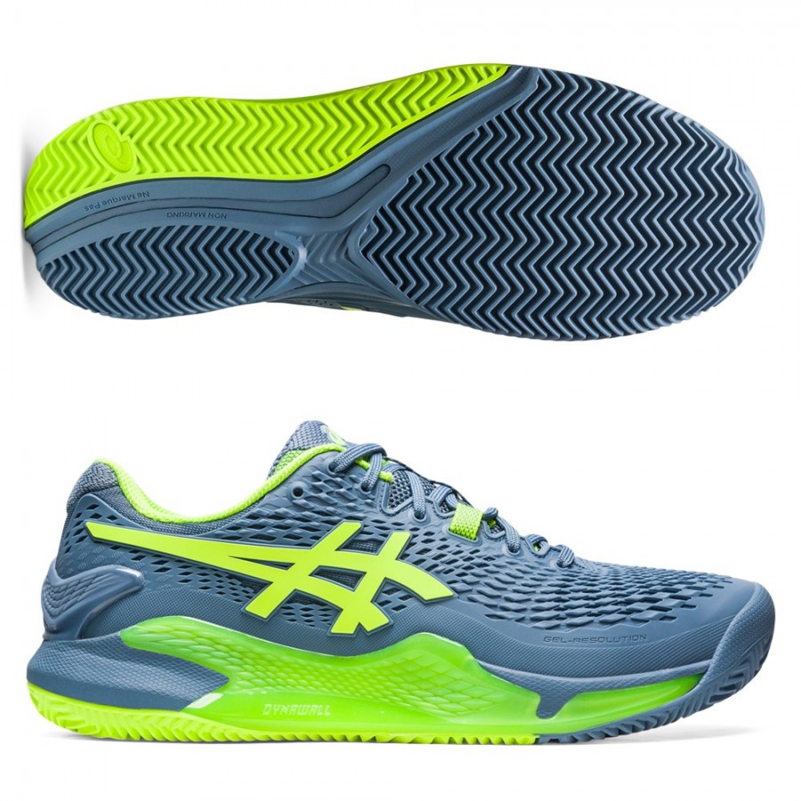Asics Gel Resolution 9 steel blue hazard green Padel shoes - sole - Zona de Padel