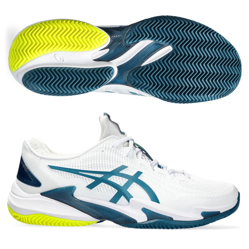 Asics Court FF 3 Clay white gris blue padel shoes Asics Court FF 3 Clay white gris blue padel shoes