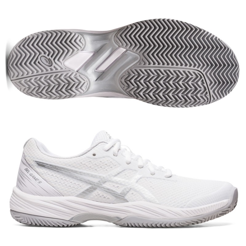 Padel shoes Asics Gel Game 9 Clay white pure silver Padel shoes Asics Gel Game 9 Clay white pure silver