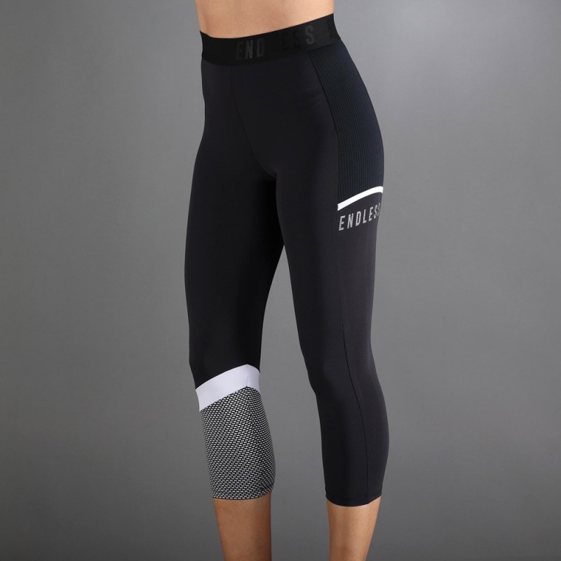 Leggings Endless Line Pocket 7/8 black white Leggings Endless Line Pocket 7/8 black white