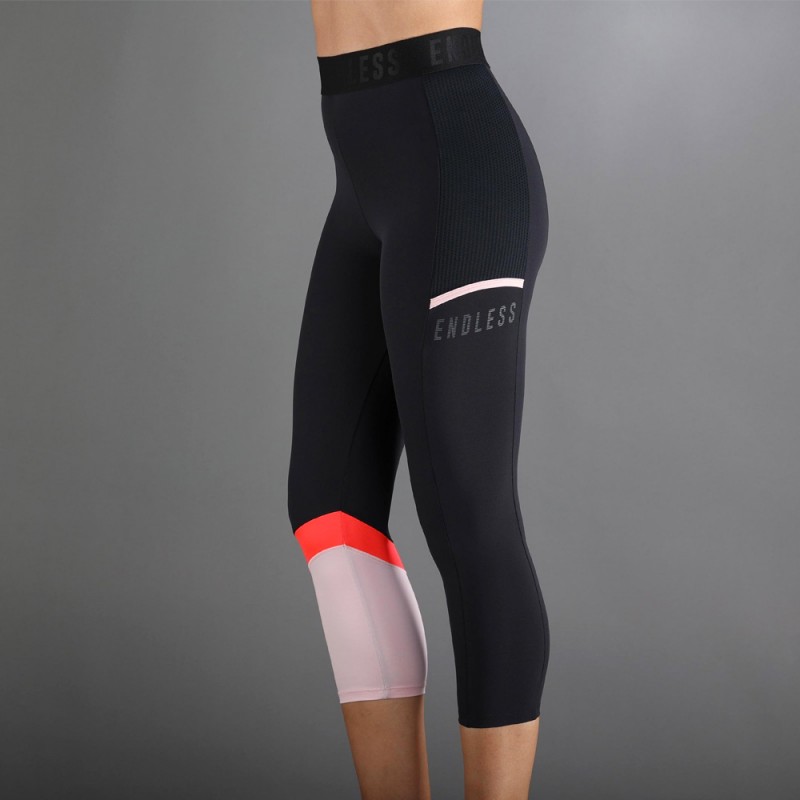 Endless Indy 7/8 Leggings in black crystal rose - Zona de Padel