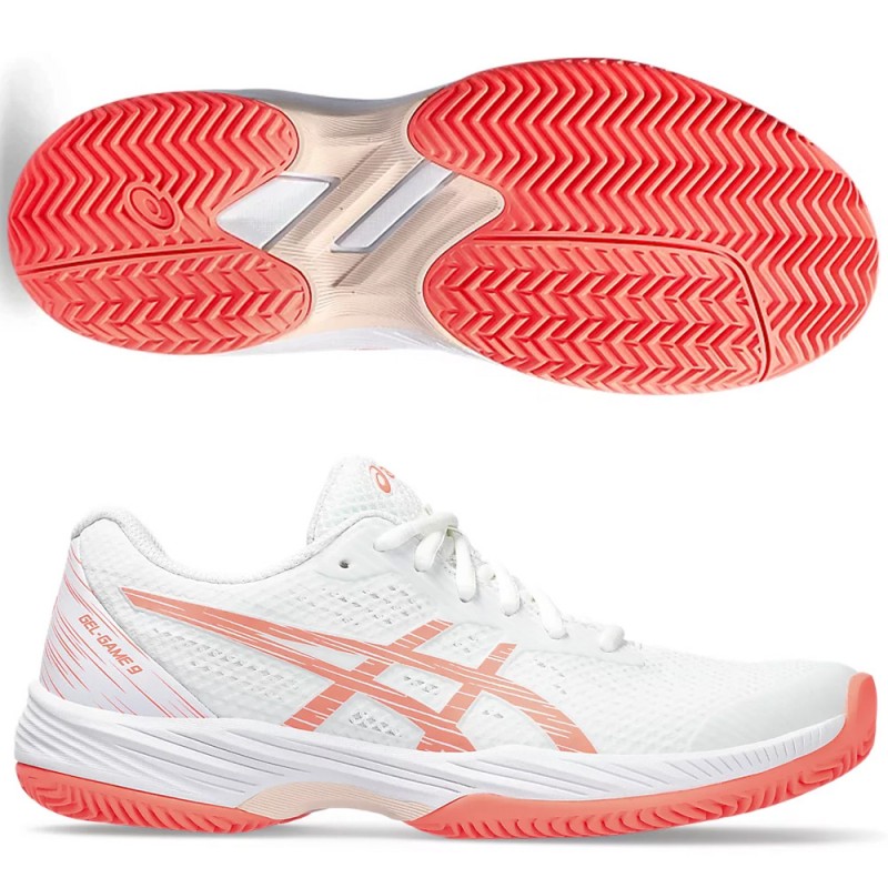 Asics Gel Game 9 Clay white sun coral 2024 padel shoes Asics Gel Game 9 Clay white sun coral 2024 padel shoes
