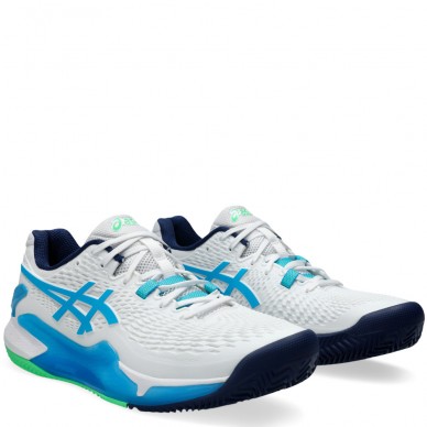 Asics Gel Resolution 9 Clay white digital aqua 2024 padel shoes